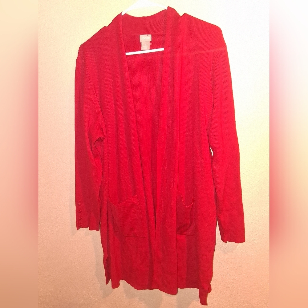 Chico's NWT Cardigan Sweater Ribbed Two Pocket Stiletto Red 4/XXL